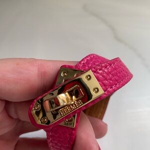 Hermes pink and gold leather wrap bracelet